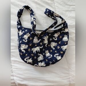 🌟 Charming Navy Cat Print Quilted Shoulder Bag